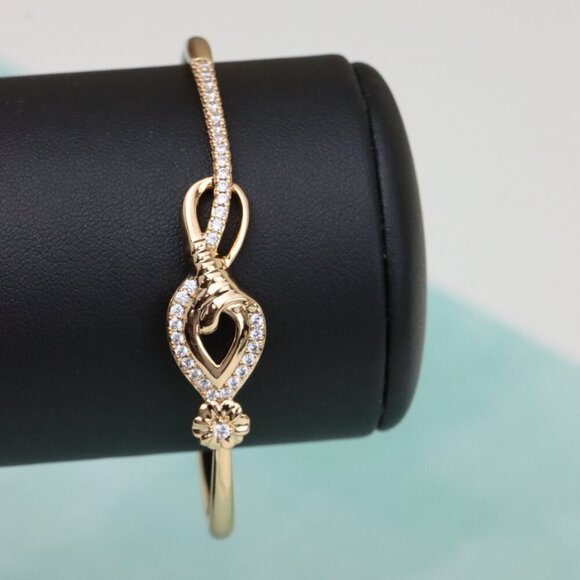 Elegant Teardrop Rose Gold Bangle with Floral Accent and Stones, XPBL0467 - Picture 6 of 12